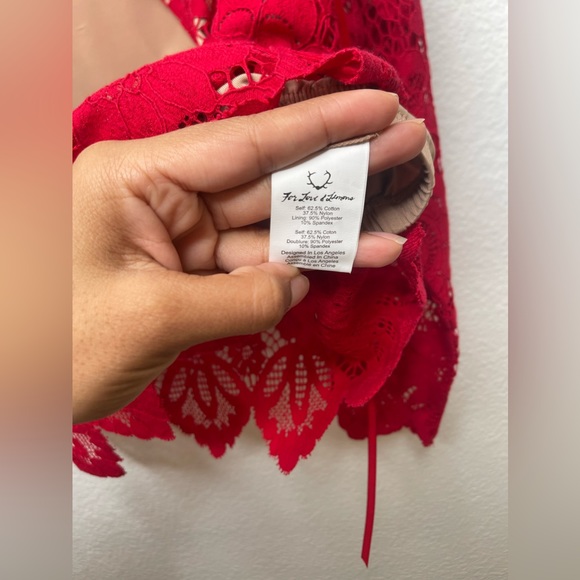 For Love and Lemons Gianna red lace top crop with attached lining Sz small - Picture 3 of 12